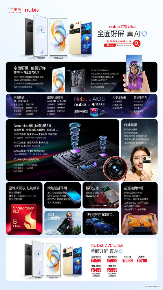 「努比亚手机」努比亚Z70 Ultra发布 1.5K真全面屏设计 4599元起售