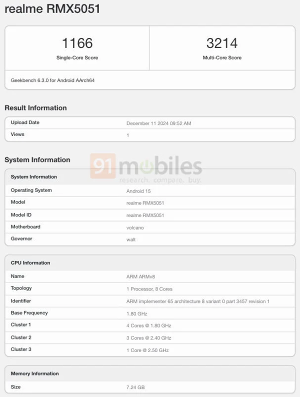真我14 Pro现身Geekbench