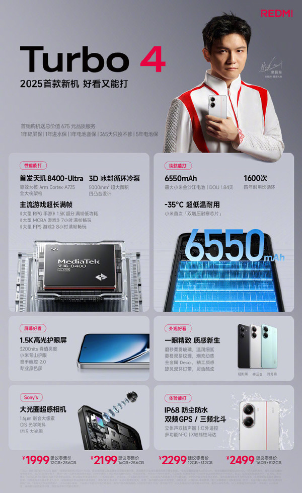「REDMI Turbo 4」REDMI Turbo 4发布 首发天玑8400-Ultra 售1999元起