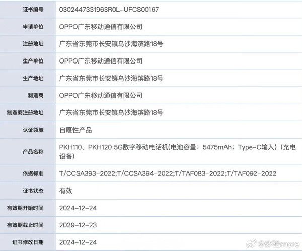 「OPPO Find N5」OPPO Find N5通过3C认证 内置5600mAh电池 2月发布