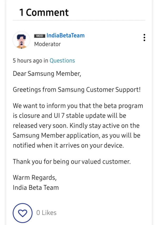 曝三星One UI 7将结束Beta计划